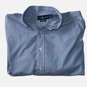 Ralph Lauren Classic Fit Long Sleeve Dress Shirt, Mens 16.5 32/33 Gingham Blue